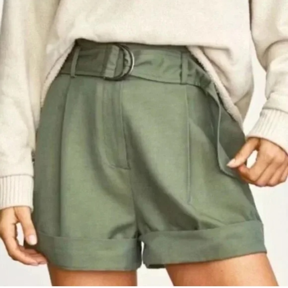 Elizabeth and James Olive Belted High-Rise Rolled-Hem Shorts